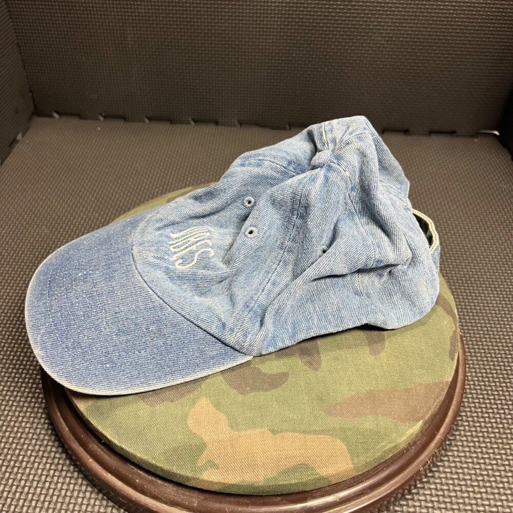 Vintage Denim Dad Hat With "Vibes" Embroidery Adjustable Strapback Cap Casual St - Picture 2 of 5